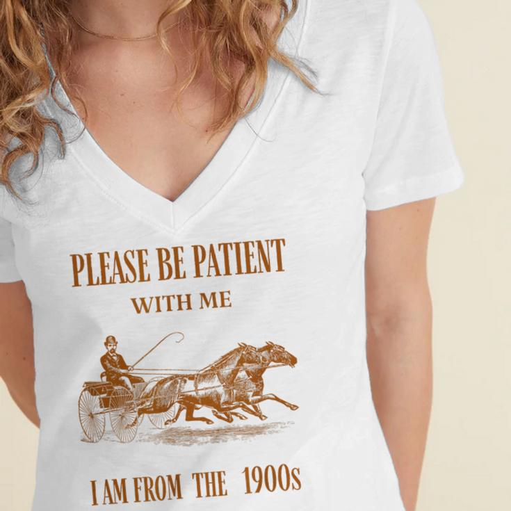 Please Be Patient With Me I'm From The 1900s Vintage Horses Women's Jersey Short Sleeve Deep V-Neck Tshirt