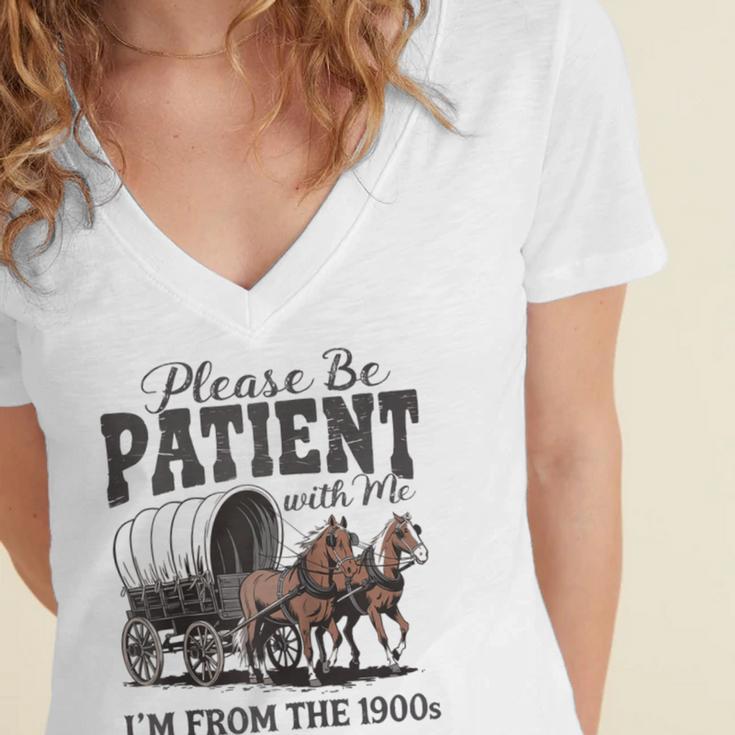 Please Be Patient With Me I'm From The 1900s Vintage Raglan Baseball Tee Women's Jersey Short Sleeve Deep V-Neck Tshirt Please Be Patient With Me I'm From The 1900s Vintage Raglan Baseball Tee Women's Jersey Short Sleeve Deep V-Neck Tshirt
