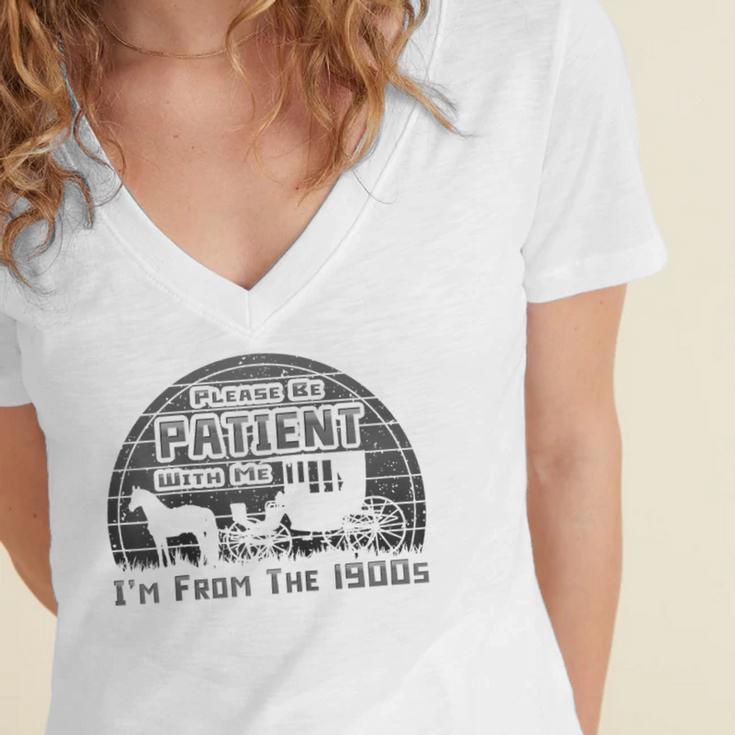 Please Be Patient With Me I'm From The 1900s Vintage Retro Raglan Baseball Tee Women's Jersey Short Sleeve Deep V-Neck Tshirt Please Be Patient With Me I'm From The 1900s Vintage Retro Raglan Baseball Tee Women's Jersey Short Sleeve Deep V-Neck Tshirt