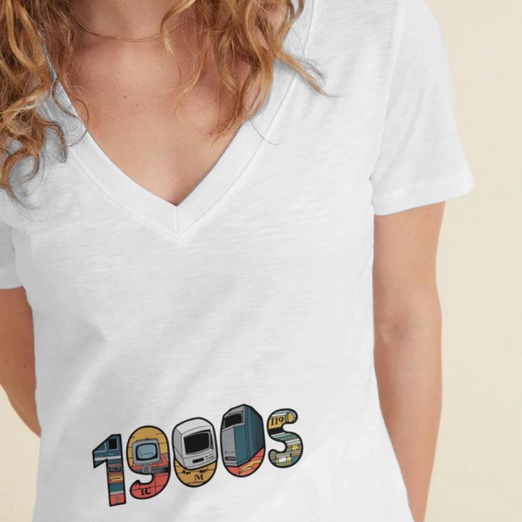 Please Be Patient I'm From The 1900s Vintage Tech Graphic Women's Jersey Short Sleeve Deep V-Neck Tshirt Please Be Patient I'm From The 1900s Vintage Tech Graphic Women's Jersey Short Sleeve Deep V-Neck Tshirt
