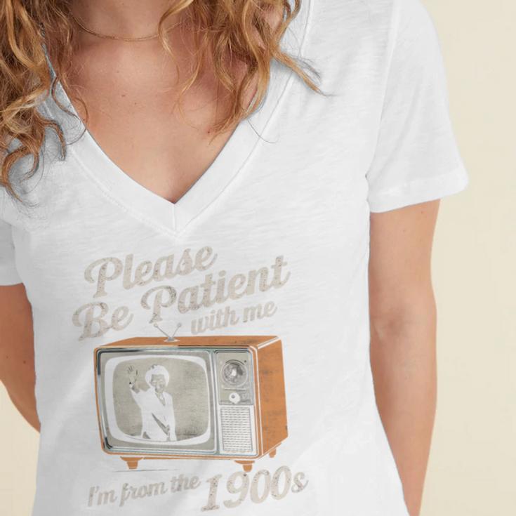 Please Be Patient With Me I'm From The 1900s Vintage TV Women's Jersey Short Sleeve Deep V-Neck Tshirt Please Be Patient With Me I'm From The 1900s Vintage TV Women's Jersey Short Sleeve Deep V-Neck Tshirt