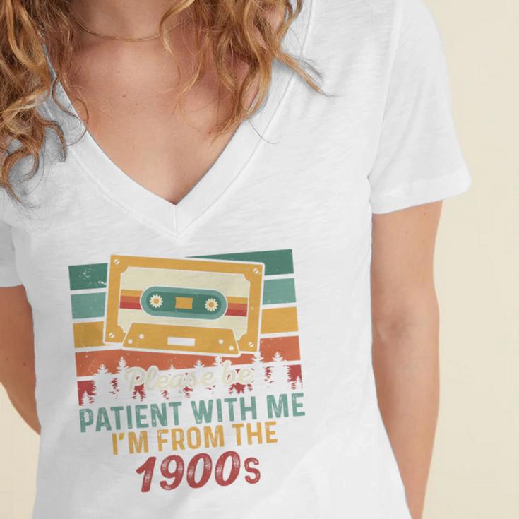 Please Be Patient-With Me I'm From The 1900s Retro Music Premium Women's Jersey Short Sleeve Deep V-Neck Tshirt