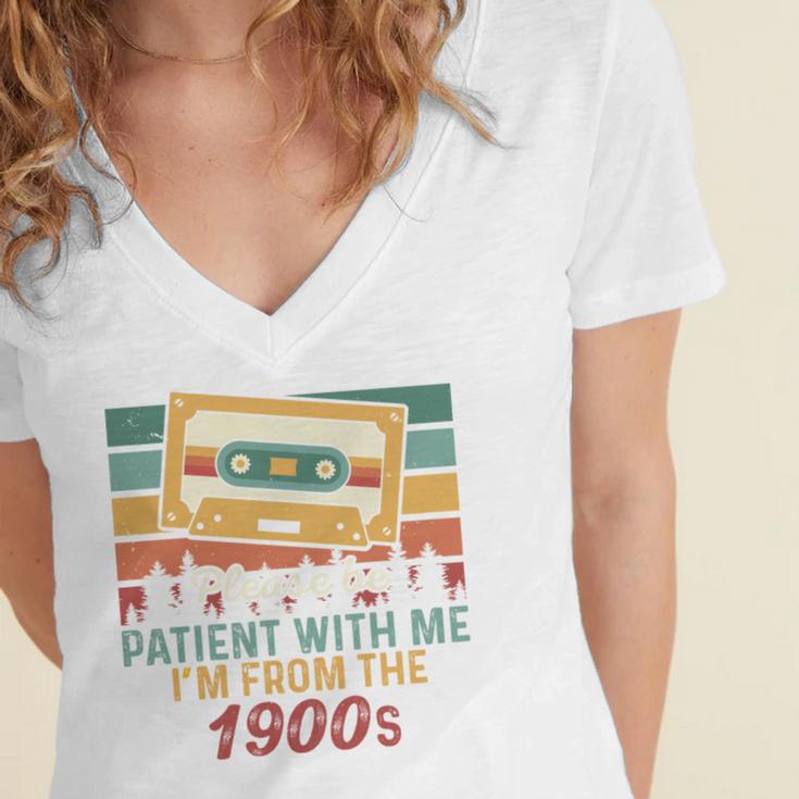 Please Be Patient-With Me I'm From The 1900s Retro Music Women's Jersey Short Sleeve Deep V-Neck Tshirt