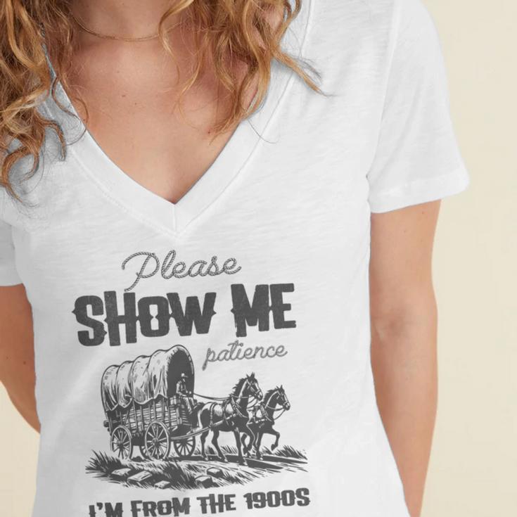 Please Show Me Patience I'm From The 1900s Vintage Horse Premium Women's Jersey Short Sleeve Deep V-Neck Tshirt Please Show Me Patience I'm From The 1900s Vintage Horse Premium Women's Jersey Short Sleeve Deep V-Neck Tshirt