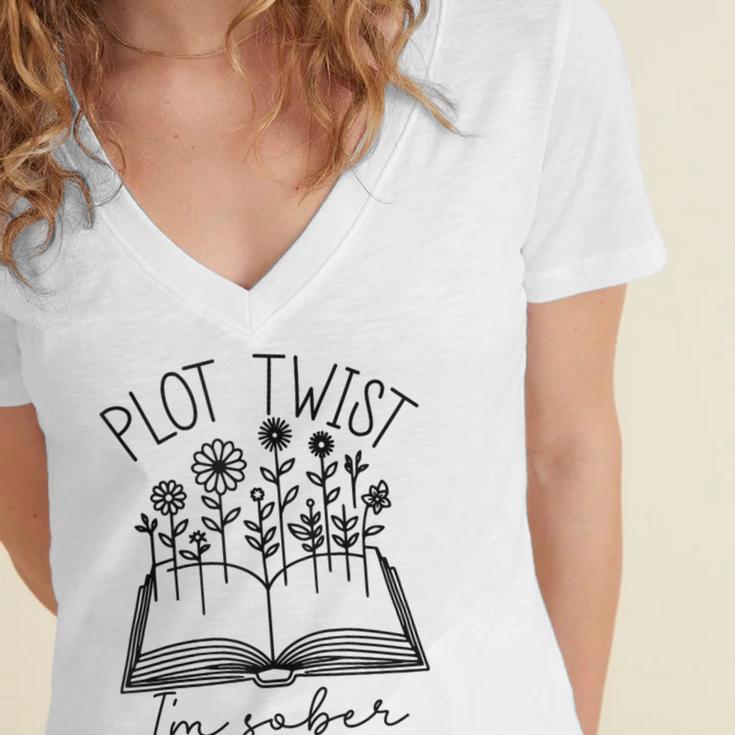 Plot Twist I'm Sober Women's Sobriety Book Reading Literary Women's Jersey Short Sleeve Deep V-Neck Tshirt Plot Twist I'm Sober Women's Sobriety Book Reading Literary Women's Jersey Short Sleeve Deep V-Neck Tshirt