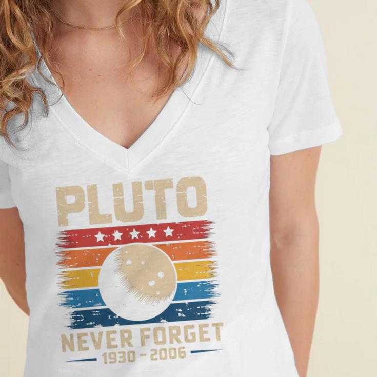 Pluto Never Forget Space Nostalgia Astronomy Humor Women's Jersey Short Sleeve Deep V-Neck Tshirt