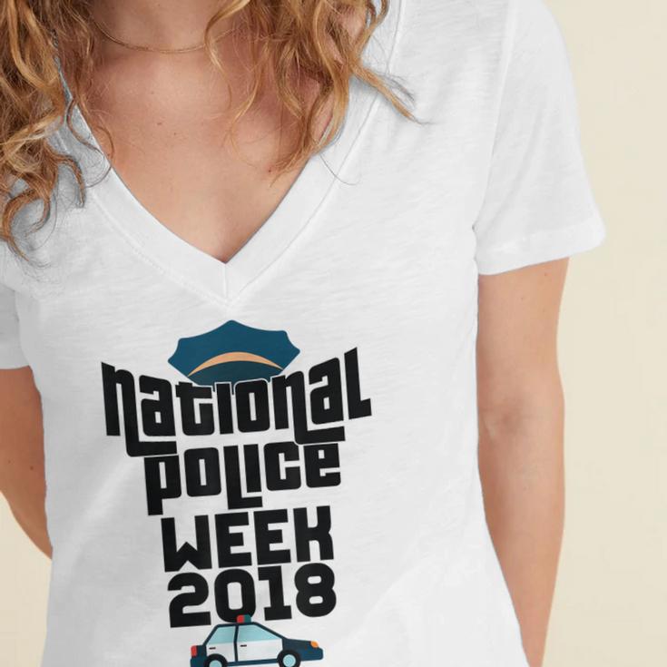 Police Officer National Week T-Shirt Graduation 2018 Women's Jersey Short Sleeve Deep V-Neck Tshirt