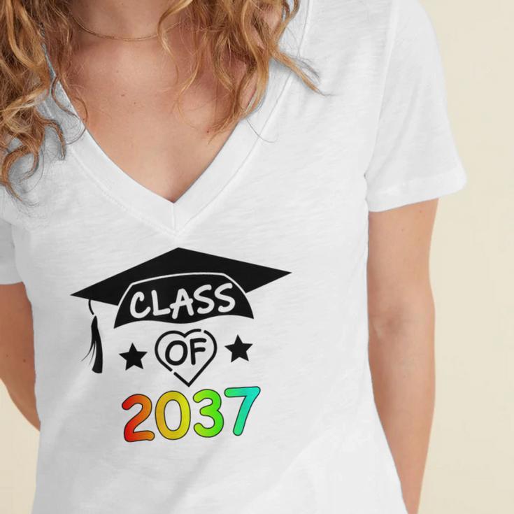 Pre-K -12th Grade Hand Prints Space Graduation Class Of 2037 Women's Jersey Short Sleeve Deep V-Neck Tshirt