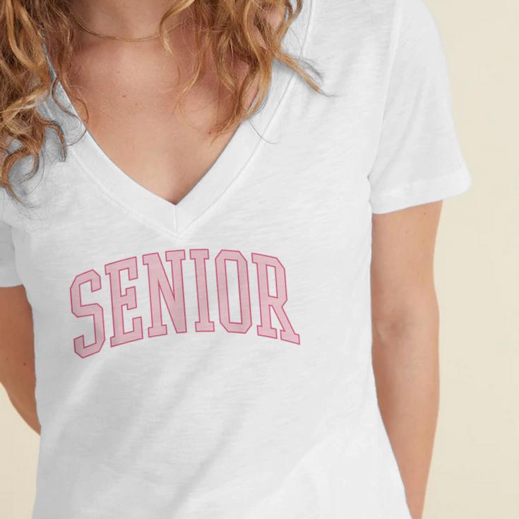 Preppy Varsity Pink Senior Graduation Women's Jersey Short Sleeve Deep V-Neck Tshirt