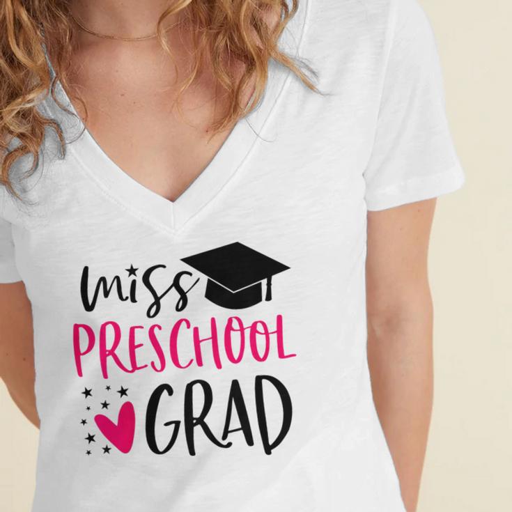 Preschool Graduation Shirt For Girl 2019 Miss Preschool Grad Women's Jersey Short Sleeve Deep V-Neck Tshirt