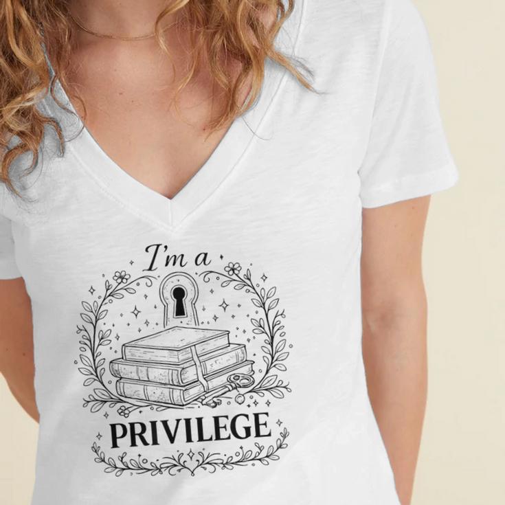 Im A Privilege Vintage Book Illustration Women's Jersey Short Sleeve Deep V-Neck Tshirt