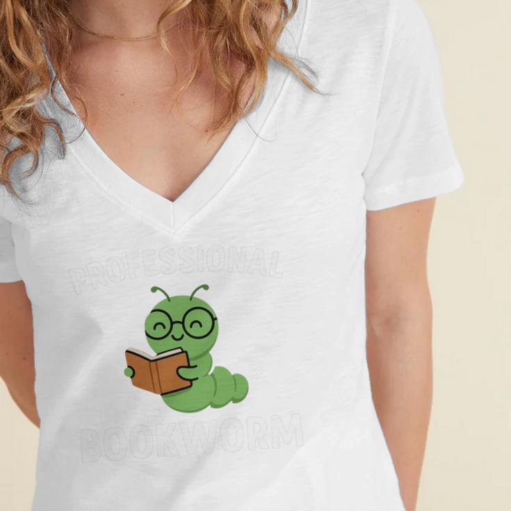 Professional Bookworm Reading Lover Cute Worm Glasses Book Women's Jersey Short Sleeve Deep V-Neck Tshirt Professional Bookworm Reading Lover Cute Worm Glasses Book Women's Jersey Short Sleeve Deep V-Neck Tshirt