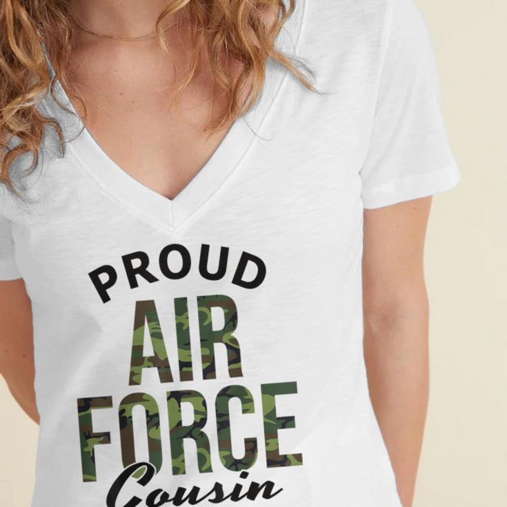 Proud Air Force Cousin Deployment Homecoming Graduation USAF Women's Jersey Short Sleeve Deep V-Neck Tshirt