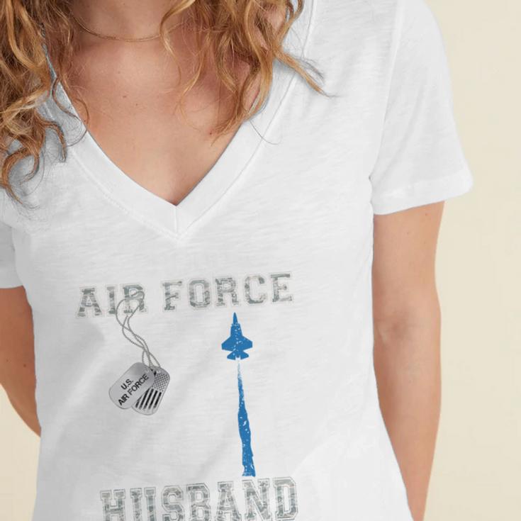 Proud Air Force Husband US Air Force Graduation Husband Women's Jersey Short Sleeve Deep V-Neck Tshirt