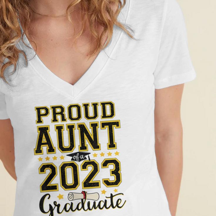 Proud Aunt Of A 2023 Graduate Family Matching Graduation Women's Jersey Short Sleeve Deep V-Neck Tshirt