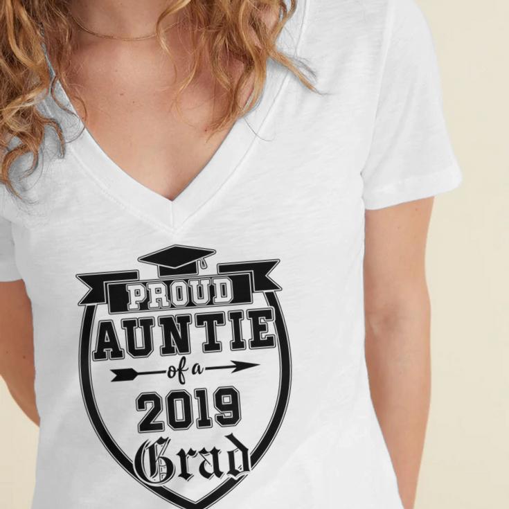 Proud Auntie Of a 2019 Grade Aunt Graduation Women's Jersey Short Sleeve Deep V-Neck Tshirt