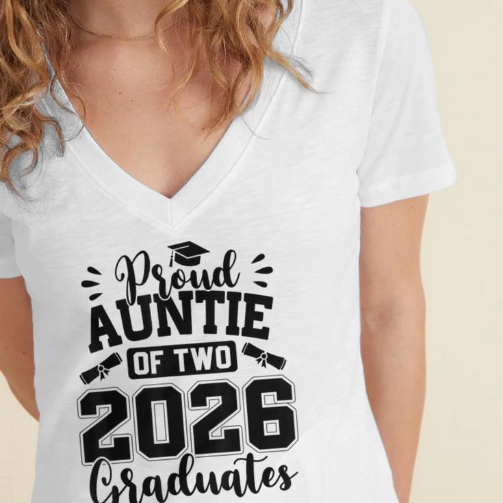 Proud Auntie Of Two 2026 Graduates Graduation Women's Jersey Short Sleeve Deep V-Neck Tshirt