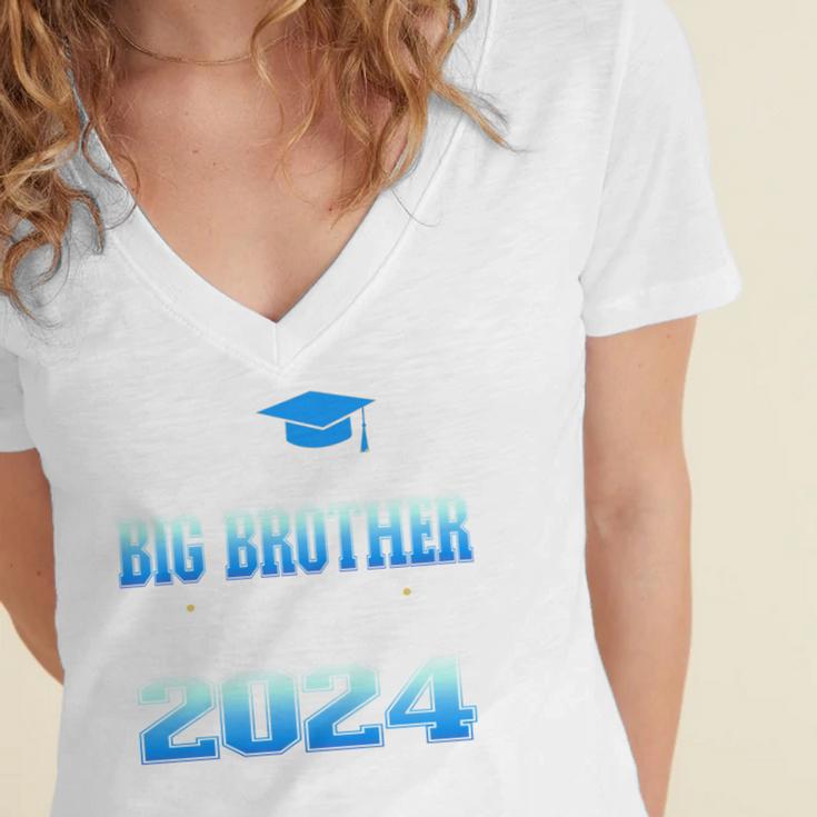 Proud Big Brother Of 5th Grade Graduate 2024 Graduation Women's Jersey Short Sleeve Deep V-Neck Tshirt