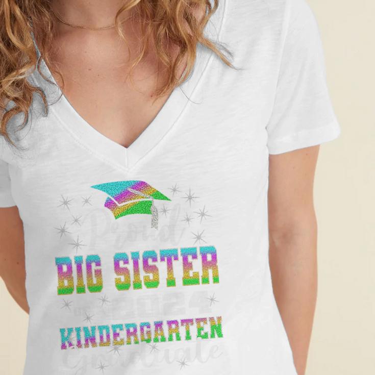 Proud Big Sister Of Kindergarten Graduate 2024 Graduation Premium Women's Jersey Short Sleeve Deep V-Neck Tshirt