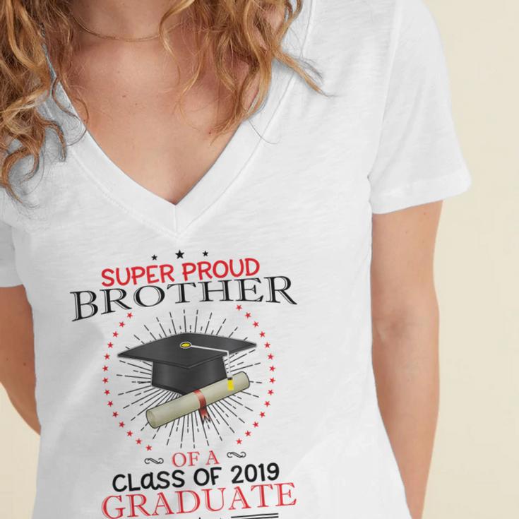 Proud Brother The Class Of 2019 Graduate Graduation Shirt Women's Jersey Short Sleeve Deep V-Neck Tshirt
