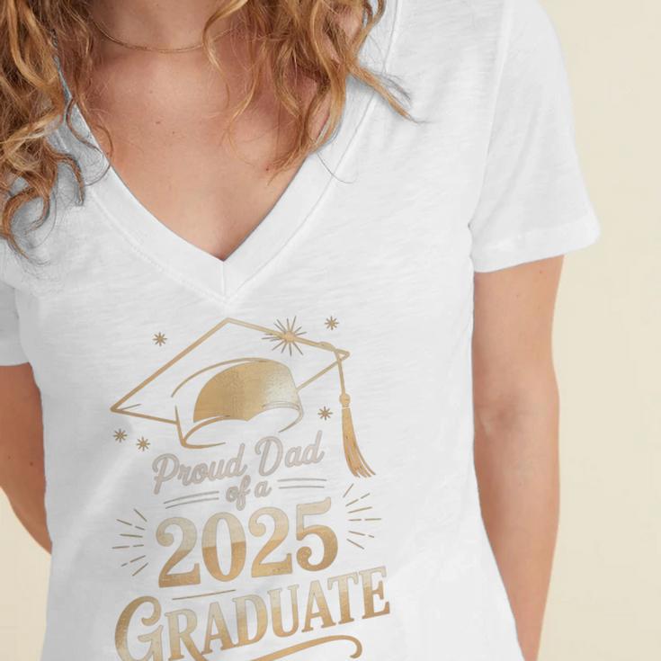 Proud Dad Of a 2025 Graduate Class Of 2025 Graduation Dad Women's Jersey Short Sleeve Deep V-Neck Tshirt