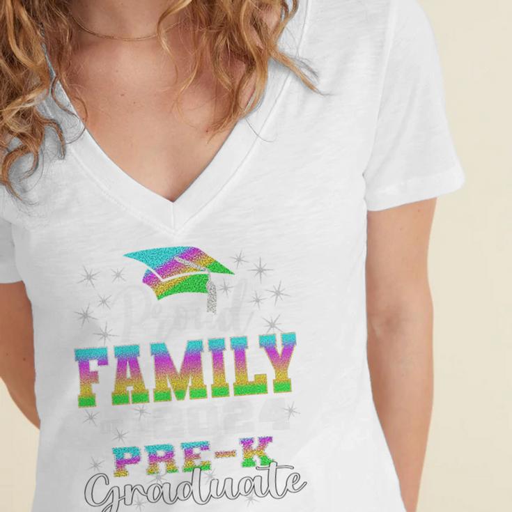 Proud Family Of PreK School Graduate 2024 Graduation Family Premium Women's Jersey Short Sleeve Deep V-Neck Tshirt