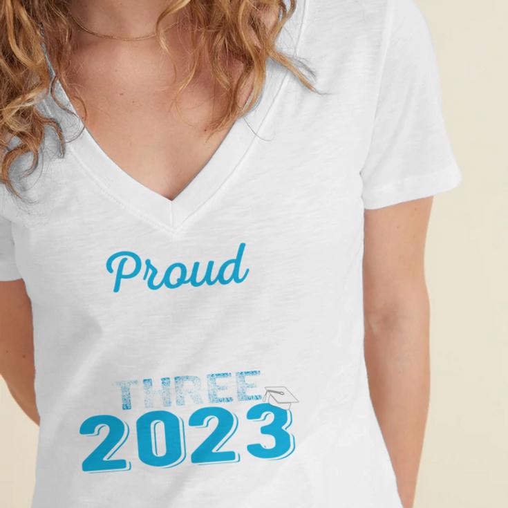 Proud Godfather Of Three 2023 Graduate 23 Class Graduation Women's Jersey Short Sleeve Deep V-Neck Tshirt