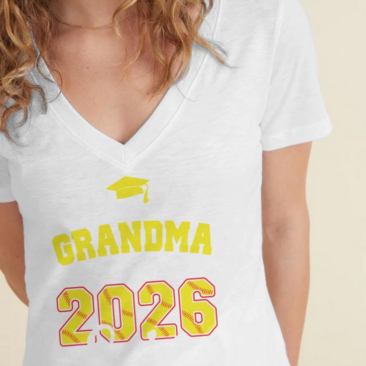 Proud Grandma Of A 2026 Senior Softball Graduation Matching Women's Jersey Short Sleeve Deep V-Neck Tshirt