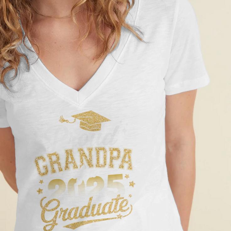 Proud Grandpa Of a Class Of 2025 Graduate Senior Graduation Premium Women's Jersey Short Sleeve Deep V-Neck Tshirt