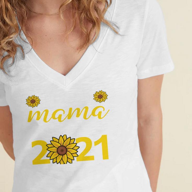 Proud Mama Of a 2021 Graduate Senior Mom 2021 Graduation Women's Jersey Short Sleeve Deep V-Neck Tshirt