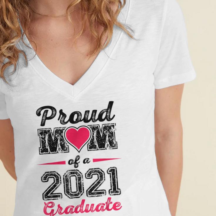 Proud Mom Of A 2021 Graduate Senior Graduation Women's Jersey Short Sleeve Deep V-Neck Tshirt