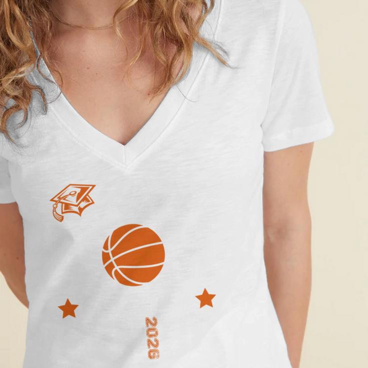 Proud Mom Of a Basketball Senior Class Of 2026 Graduation Women's Jersey Short Sleeve Deep V-Neck Tshirt