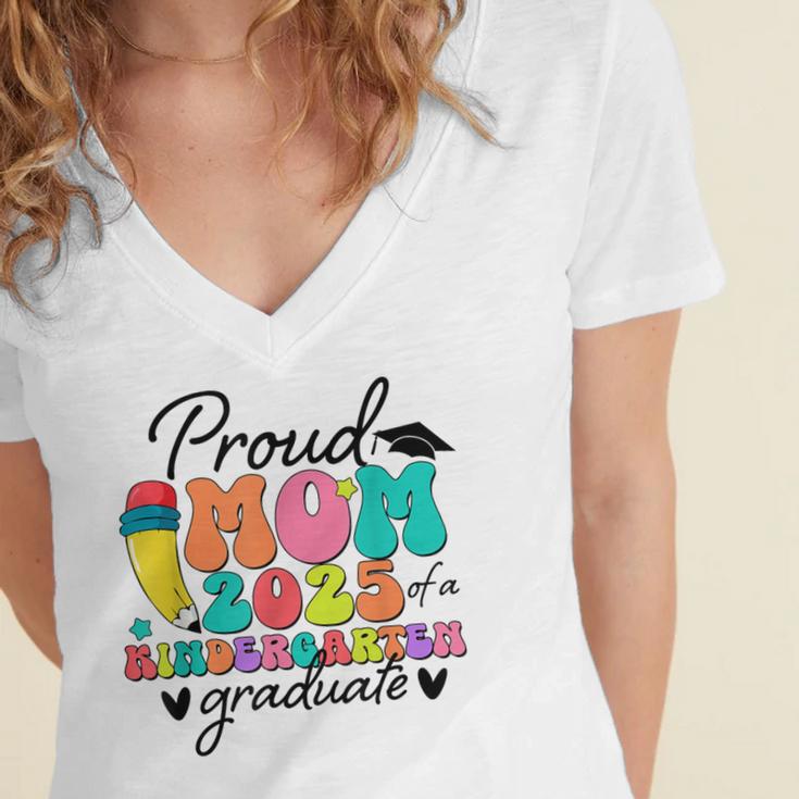 Proud Mom Class Of 2025 Kindergarten Graduate Graduation Women's Jersey Short Sleeve Deep V-Neck Tshirt