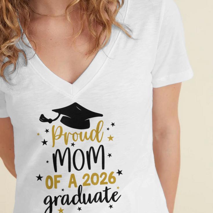 Proud Mom Of A Class Of 2026 Graduate Senior Graduation 2026 Women's Jersey Short Sleeve Deep V-Neck Tshirt
