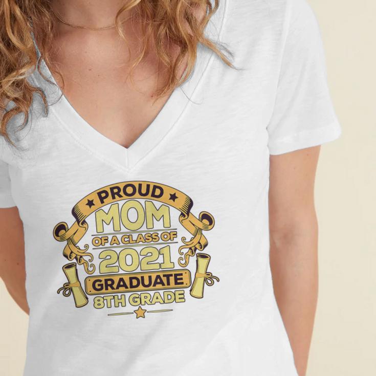 Proud Mom Graduation Of 8th Grade Graduate Women's Jersey Short Sleeve Deep V-Neck Tshirt