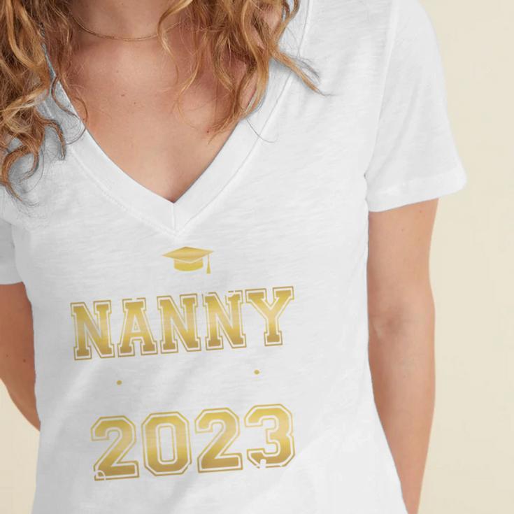 Proud Nanny Of Two 2023 Graduate Class 2023 Graduation Women's Jersey Short Sleeve Deep V-Neck Tshirt