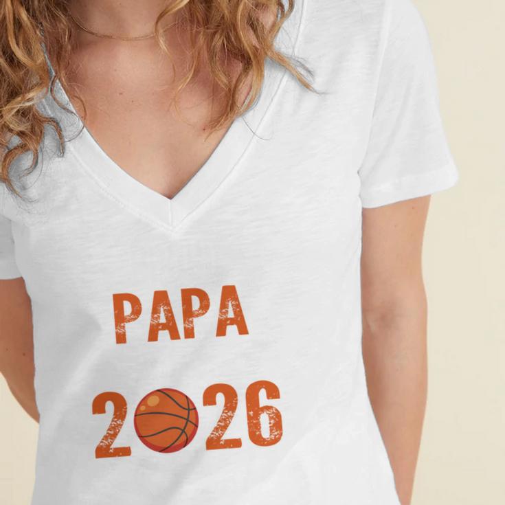 Proud PAPA Of 2026 Senior Basketball Student Graduation Women's Jersey Short Sleeve Deep V-Neck Tshirt