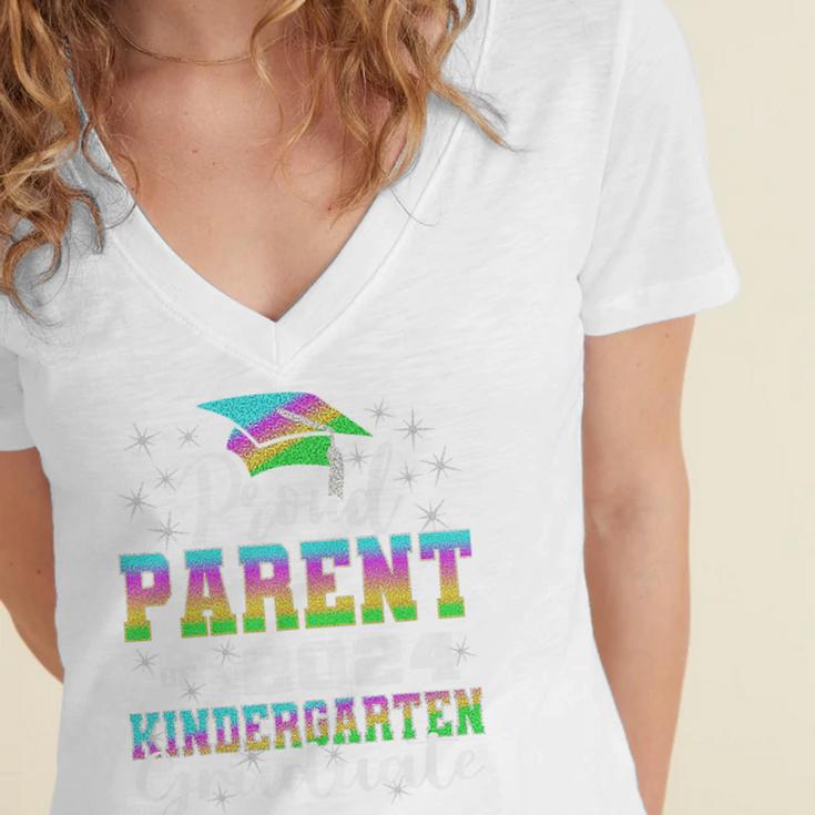 Proud Parent Of Kindergarten Graduate 2024 Graduation Parent Premium Women's Jersey Short Sleeve Deep V-Neck Tshirt