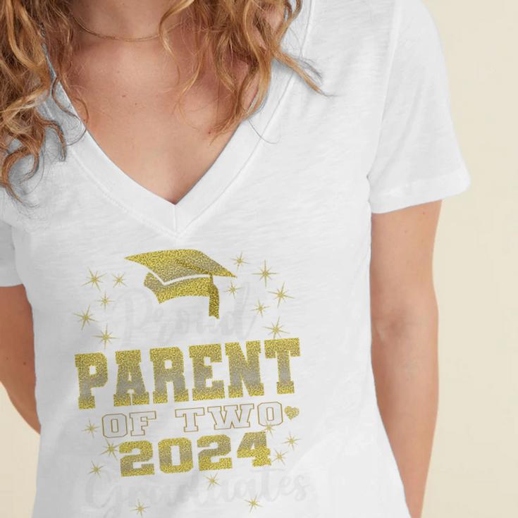 Proud Parent Of Two 2024 Graduate Class 2024 Graduation Premium Women's Jersey Short Sleeve Deep V-Neck Tshirt