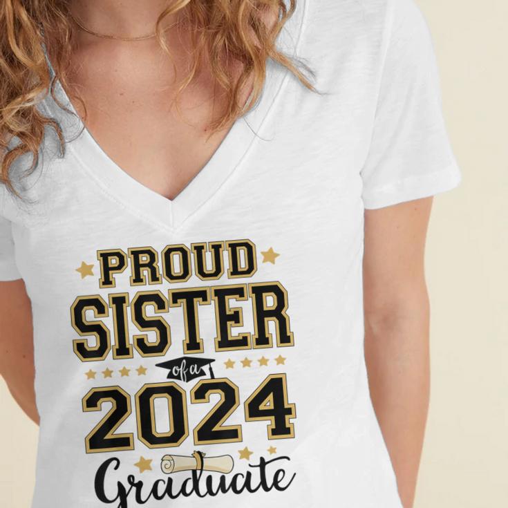 Proud Sister Of A 2024 Graduate Senior Graduation Women's Jersey Short Sleeve Deep V-Neck Tshirt