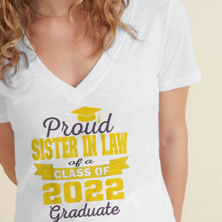 Proud Sister In Law Of 2022 Graduate Class 2022 Graduation Women's Jersey Short Sleeve Deep V-Neck Tshirt