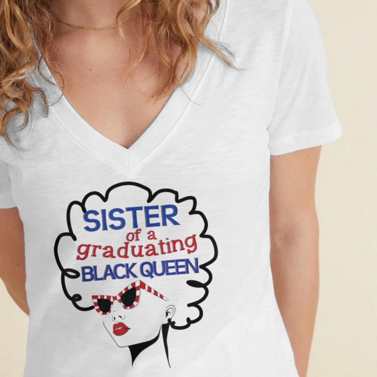 Proud Sister Queen Graduation Shirt African American Women's Jersey Short Sleeve Deep V-Neck Tshirt