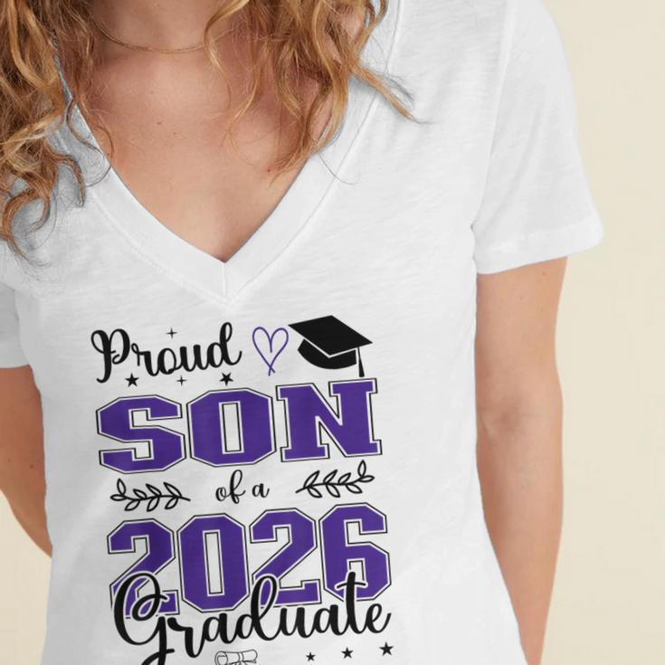 Proud Son Of a Class Of 2026 Graduate For Graduation Women's Jersey Short Sleeve Deep V-Neck Tshirt