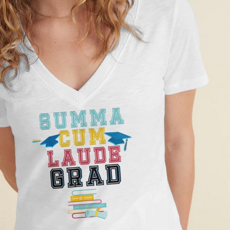 Proud Summa Cum Laude Grad College Graduation T-Shirt Women's Jersey Short Sleeve Deep V-Neck Tshirt