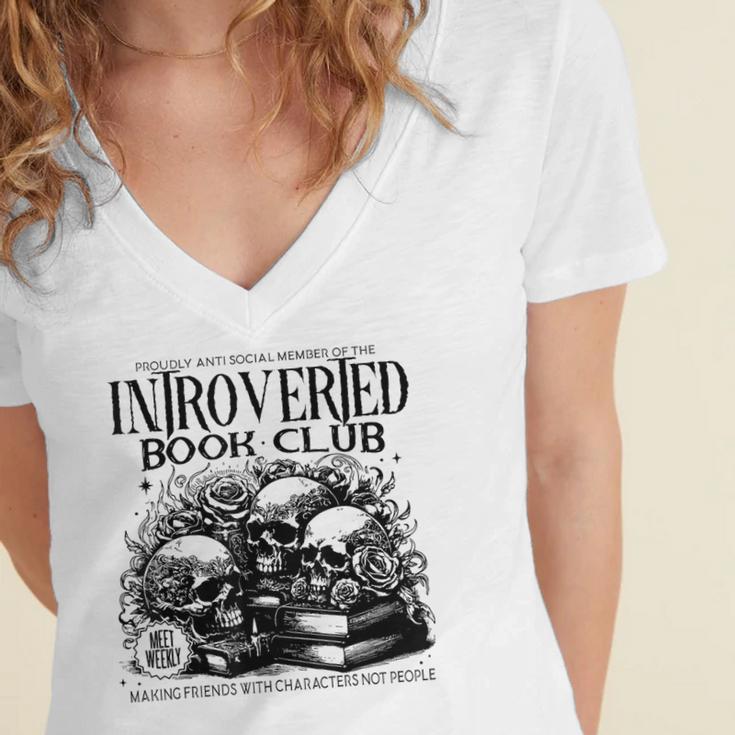 Proudly Anti Social Member Of The Introverted Book Club Women's Jersey Short Sleeve Deep V-Neck Tshirt Proudly Anti Social Member Of The Introverted Book Club Women's Jersey Short Sleeve Deep V-Neck Tshirt