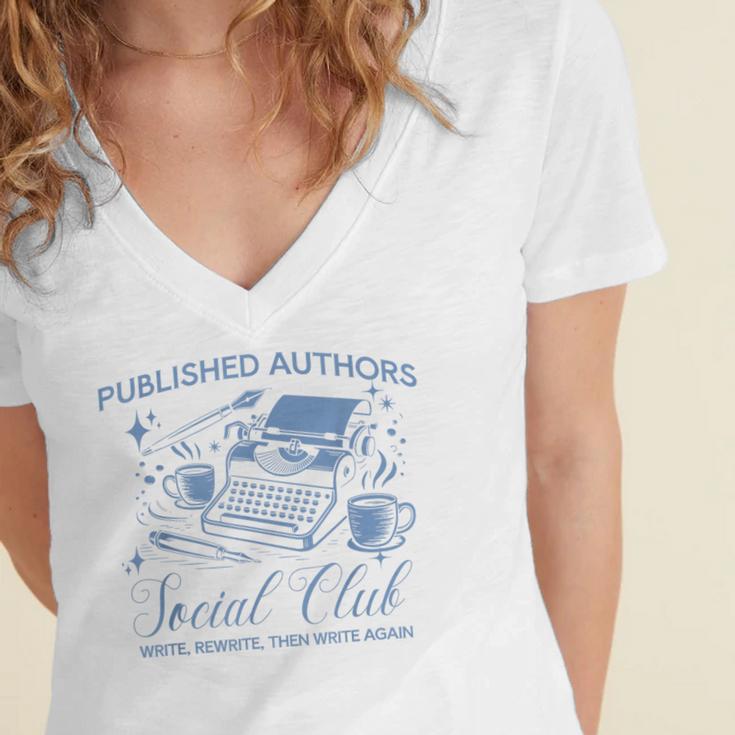 Published Authors Social Club Women Vintage Poet Book Writer Women's Jersey Short Sleeve Deep V-Neck Tshirt Published Authors Social Club Women Vintage Poet Book Writer Women's Jersey Short Sleeve Deep V-Neck Tshirt