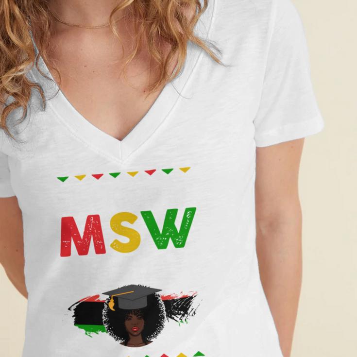 Queen MSW Social Work Grads Masters Graduation Women's Jersey Short Sleeve Deep V-Neck Tshirt