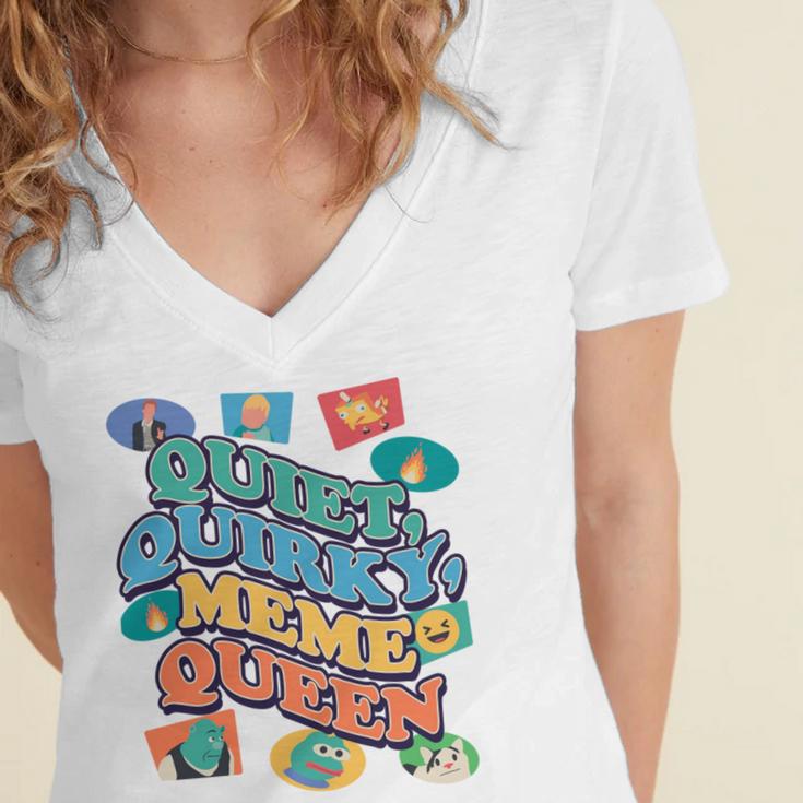 Quiet Quirky Meme Queen Introvert Anti People Meme Lovers Women's Jersey Short Sleeve Deep V-Neck Tshirt Quiet Quirky Meme Queen Introvert Anti People Meme Lovers Women's Jersey Short Sleeve Deep V-Neck Tshirt