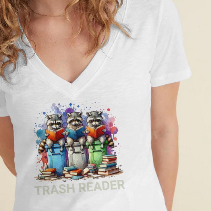 Racoons Trash Reader Book Lover Romantic Novels Premium Women's Jersey Short Sleeve Deep V-Neck Tshirt Racoons Trash Reader Book Lover Romantic Novels Premium Women's Jersey Short Sleeve Deep V-Neck Tshirt