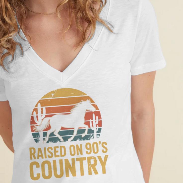 Raised On 90’s Country Horse Retro Nostalgia Western Music Women's Jersey Short Sleeve Deep V-Neck Tshirt Raised On 90’s Country Horse Retro Nostalgia Western Music Women's Jersey Short Sleeve Deep V-Neck Tshirt